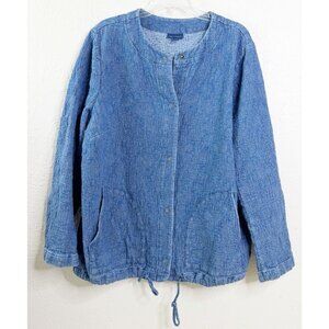 Indigo Pure Jill Large Floral Quilted Jacquard Jacket Blue Textured 100% Cotton